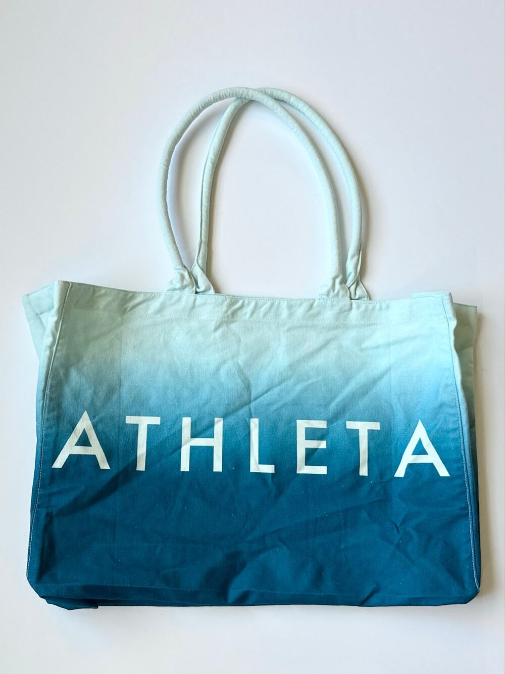 Athleta Ombre Canvas Tote Bag Blue Mint Green Large Travel Gym Beach Bag